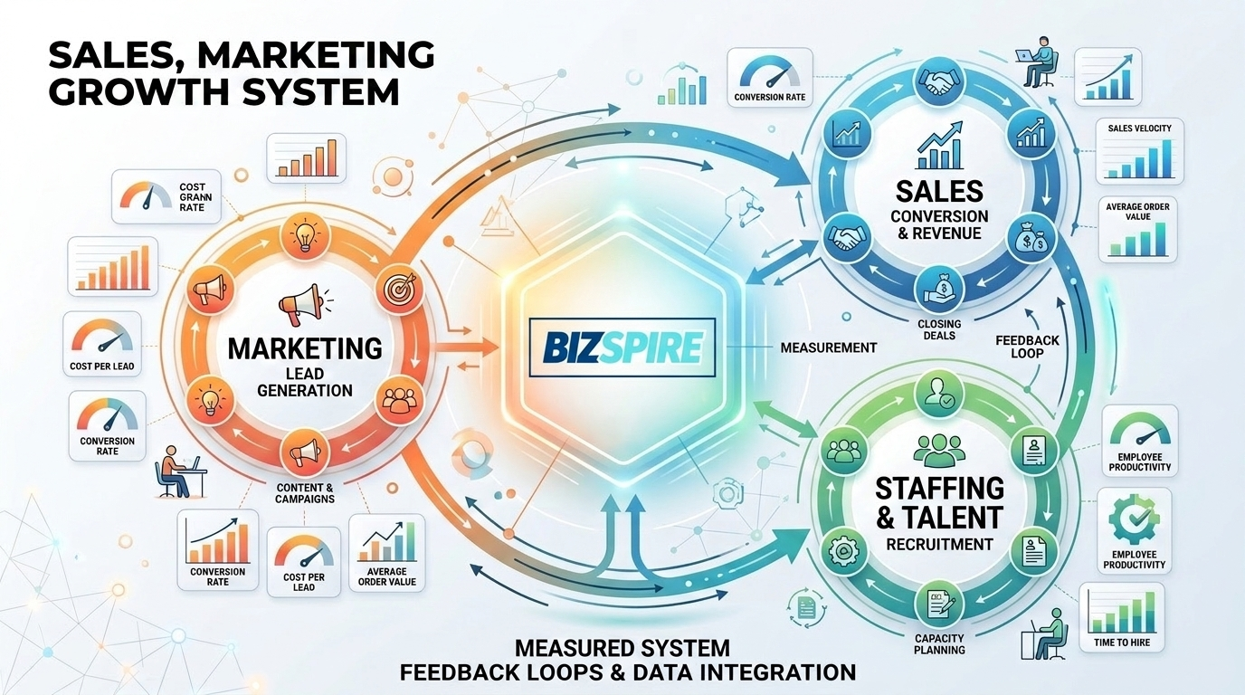 Sales, marketing, and a fully managed virtual team connected into one measured system